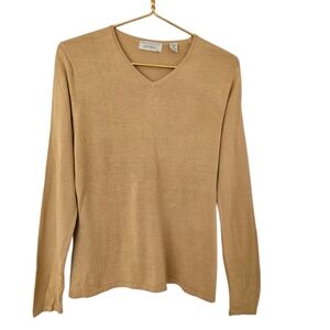 Vintage Lord & Taylor 100% Silk Gold V-Neck Fine-knit Blouse Classy